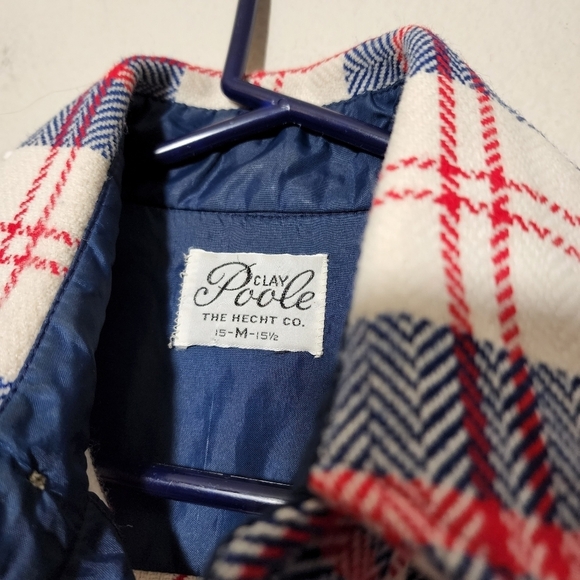 CLAY POOLE 70's The Hecht Co Red White Blue Wooly Acrylic Shacket shirt jacket M - Picture 8 of 11